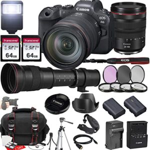 canon eos r6 mirrorless camera w/rf 24-105mm f/4 l is usm lens + 420-800mm f/8.3 hd manual telephoto lens + 2x 64gb memory + hood + case + filters + tripod + more (35pc bundle)