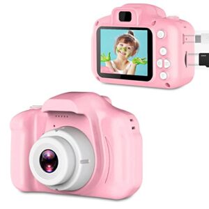 portable kid video camera, x2 mini 2.0 inch hd 1080p ips color screen children’s digital camera cute camera for boys and girls, support 32gb tf card(pink)