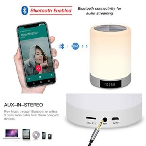 Upgraded Night Light Bluetooth Speaker, Portable Wireless Speaker Touch Control Bedside Lamp, Alarm Clock, FM Radio, Dimmable Warm Night Light & Colorful Lights, Ideal for Gift and Home Decor