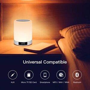 Upgraded Night Light Bluetooth Speaker, Portable Wireless Speaker Touch Control Bedside Lamp, Alarm Clock, FM Radio, Dimmable Warm Night Light & Colorful Lights, Ideal for Gift and Home Decor