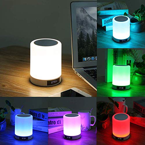 Upgraded Night Light Bluetooth Speaker, Portable Wireless Speaker Touch Control Bedside Lamp, Alarm Clock, FM Radio, Dimmable Warm Night Light & Colorful Lights, Ideal for Gift and Home Decor