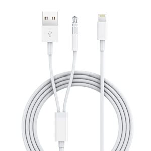 iskey aux cord for iphone, 2 in 1 3.5mm aux cable for car with charger cord compatible with iphone 13 12 11 xs xr x 8 7 6 ipad ipod home audio, speaker, headphone support all ios version (4 ft)