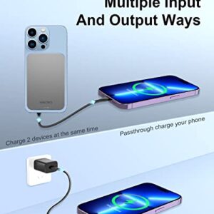 HINOVO Magnetic Power Bank 5000mAh Portable Charger iPhone Compatible for Magsafe 0.35” Battery Pack PD 20W & 15W Wireless Charger for iPhone 14/13/12 Series, Metal Design & Graphene Heat Dissipation