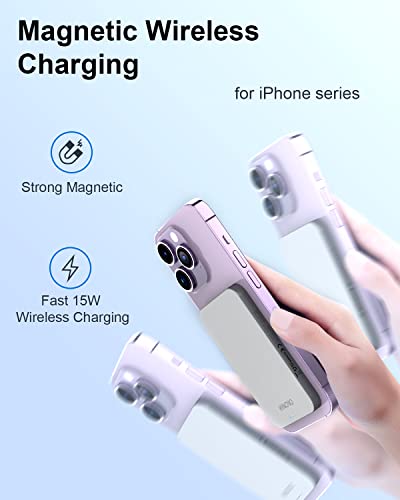 HINOVO Magnetic Power Bank 5000mAh Portable Charger iPhone Compatible for Magsafe 0.35” Battery Pack PD 20W & 15W Wireless Charger for iPhone 14/13/12 Series, Metal Design & Graphene Heat Dissipation