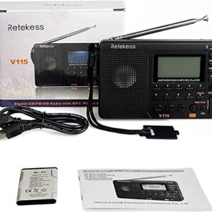 Retekess V115 Digital Radio AM FM, Portable Shortwave Radios, Rechargeable Radio Digital Tuner and Presets, Support Micro SD and AUX Record, Bass Speaker