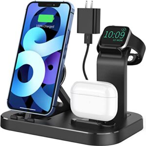 zfw 3 in 1 charging station for apple devices with 15w adapter compatible with iphone14/13/12/11/x/8/7/6/5 series, apple watch series 8/7/se/6/5/4/3/2/1, airpods1/2/3/pro,fast charger dock(black)