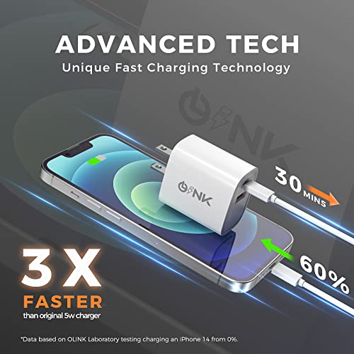 OLINK 20W PD Fast Charger Block, Type C Dual Port Wall Charger USB C Power Adapter for iPhone 14/14 Pro/14 Pro Max/13/12/11, iPad Pro/Air, Airpods Pro/Max,Samsung Galaxy and More