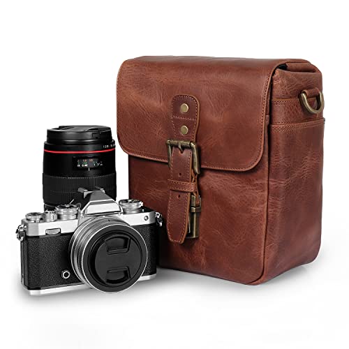 MegaGear Genuine Leather Camera Messenger Bag for Mirrorless, Instant and DSLR, Brown (MG1329)