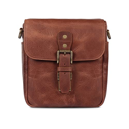 MegaGear Genuine Leather Camera Messenger Bag for Mirrorless, Instant and DSLR, Brown (MG1329)