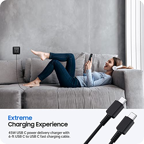 45W Super Fast Charging USB Type C Wall Charger Block for Samsung Galaxy S23 Ultra/S23/S23+/S22 Ultra/S22+/S22/Note 10/Note 20/S20/S21/S10, Galaxy Tab S7/S8 Ultra, Galaxy A, PPS Charger & 6ft C Cable