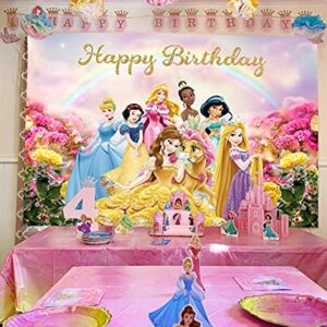 Betta Princess Happy Birthday Backdrop Colorful Rainbow Flowers Photo Backdrop Cartoon Fairy Tale Little Girl Princess Birthday Party Background Multicolor Glitter Photography Background 7x5ft