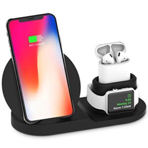 wireless charger, 3 in 1 charging station for apple, wireless charging stand apple watch charger for apple watch and iphone airpod compatible for iphone x/xs/xr/xs max/8 plus iwatch airpods-black