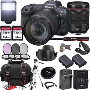canon eos r5 mirrorless camera w/rf 24-105mm f/4 l is usm lens + 2x 64gb memory + hood + case + filters + tripod + more (35pc bundle)