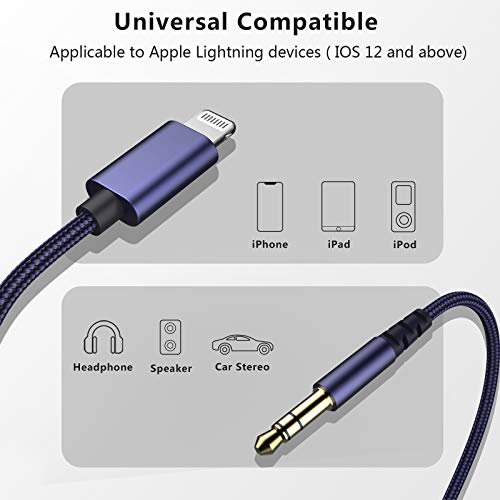 MOOU iPhone Aux Cord for Car, Apple MFi Certified Lightning to 3.5 mm Audio Cable for Headphone Speaker Compatible with iPhone 13/13 Pro/13 Pro Max/12/12Pro/12 Pro Max/11/11 Pro Max/X/XS/XR/8, 6.6FT