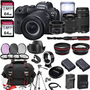 canon eos r6 mirrorless camera w/rf 24-105mm f/4-7.1 is stm lens + ef 75-300mm f/4-5.6 iii lens + ef 50mm f/1.8 stm lens + 2x 64gb memory + hood + case + filters + tripod & more (35pc bundle)