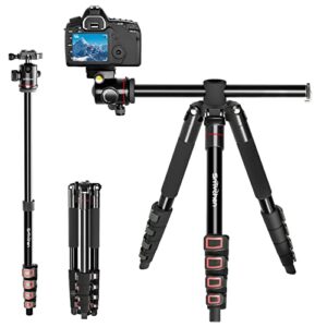 portable and stable smvchen 70″ axis horizontal tripod monopod for dslr cameras and phone with 360°ball head and rotatable center column 5-section aluminum alloy tripod max. load capacity 10kg(red)