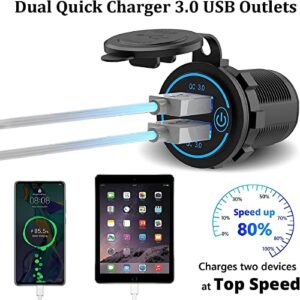 [2 Pack] 12V USB Outlet, Quick Charge 3.0 Dual USB Power Outlet with Touch Switch, Waterproof 12V/24V Fast Charge USB Charger Socket DIY Kit for Car Boat Marine Bus Truck Golf Cart RV Motorcycle, etc.
