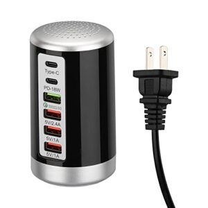 usb c charging station with 6 ports, 65w pd & qc multiport usb charging hub family (black)