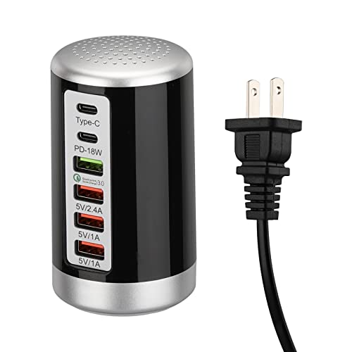 USB C Charging Station with 6 Ports, 65W PD & QC Multiport USB Charging Hub Family (Black)