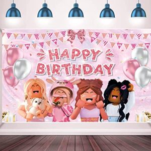 aichengzi girl game party birthday banner,sandbox game party supplies decorations pink girl robot blocks backdrop (6ftx4ft)