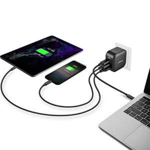 MINIX 66W Turbo 3-Port GaN Wall Charger 2 x USB-C Fast Charging Adapter, 1 x USB-A Quick Charge 3.0, Compatible with MacBook Pro Air, iPad Pro, iPhone 12/12 mini/11, Galaxy S9 S8 and More (NEO P1)