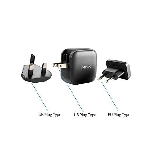 MINIX 66W Turbo 3-Port GaN Wall Charger 2 x USB-C Fast Charging Adapter, 1 x USB-A Quick Charge 3.0, Compatible with MacBook Pro Air, iPad Pro, iPhone 12/12 mini/11, Galaxy S9 S8 and More (NEO P1)