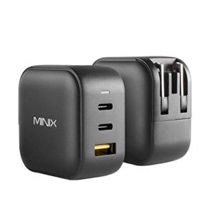 MINIX 66W Turbo 3-Port GaN Wall Charger 2 x USB-C Fast Charging Adapter, 1 x USB-A Quick Charge 3.0, Compatible with MacBook Pro Air, iPad Pro, iPhone 12/12 mini/11, Galaxy S9 S8 and More (NEO P1)