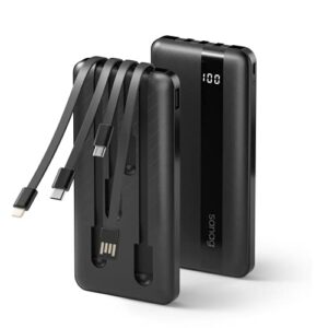 portable charger,sanag 10000mah power bank built-in usb c/micro usb cables,lcd display ultra slim fast charging external phone battery pack compatible with iphone ipad samsung pixel and more