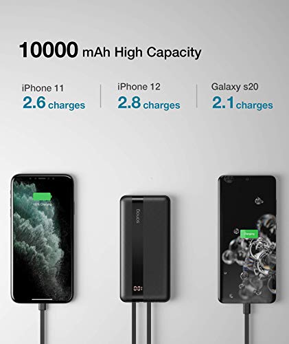 Portable Charger,SANAG 10000mAh Power Bank Built-in USB C/Micro USB Cables,LCD Display Ultra Slim Fast Charging External Phone Battery Pack Compatible with iPhone iPad Samsung Pixel and More