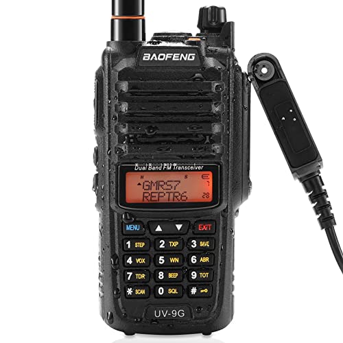 BAOFENG UV-9G GMRS Radio Waterproof IP67, Outdoors Two Way Radios Long Range Rechargeable, Handheld Dual Band NOAA Scanner, GMRS Repeater Capable, Programming Cable Included