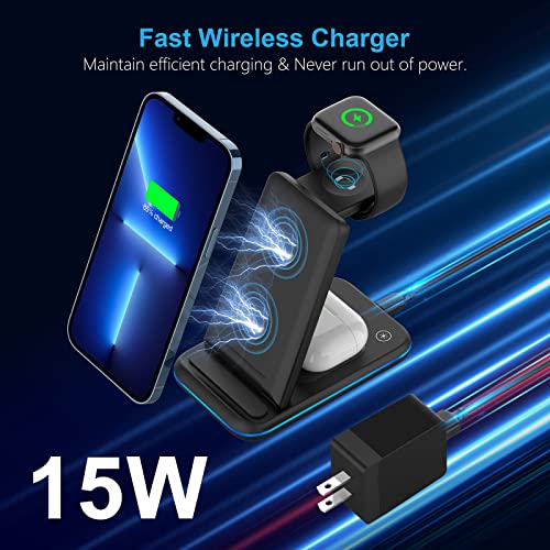 Wireless Charging Station for Apple Devices, KIMILAR 18W Foldable 3 in 1 Fast Wireless Charger Stand for iPhone 14 13 12 11 Pro/Pro Max/XR/XS/X, iWatch 8 7 6 SE 5 4 3 Ultra, Airpods.
