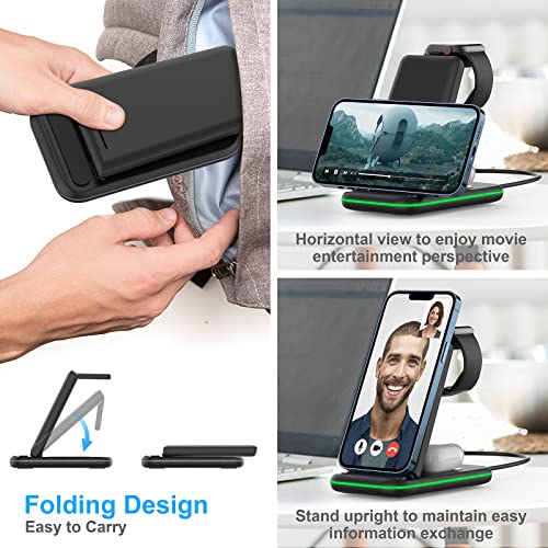 Wireless Charging Station for Apple Devices, KIMILAR 18W Foldable 3 in 1 Fast Wireless Charger Stand for iPhone 14 13 12 11 Pro/Pro Max/XR/XS/X, iWatch 8 7 6 SE 5 4 3 Ultra, Airpods.