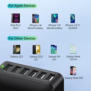 USB Charger 60W USB Charging Hub 12A 6-Port Desktop USB Charging Station with Multiple Port Compatible with iPhone 14 Pro Max 13 Pro Max Mini 12 Pro Max, iPad Pro Air Galaxy S23 Edge Note Tablet Black