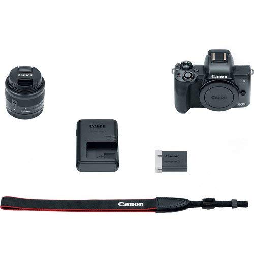 Canon EOS M50 Mirrorless Digital Camera with 15-45mm Lens (Black) + Canon EF 75-300mm f/4-5.6 III Lens + 5 Photo/Video Editing Software Package & Accessory Kit (Renewed)