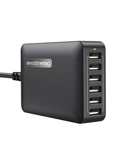 usb charger block, evatronic 60w 12a 6-port usb charging station desktop usb charging hub with multiple port compatible with iphone 14 13 12 pro max mini 11 x se ipad pro air galaxy s21 tablet black