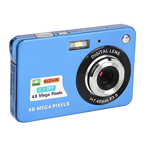 Digital Camera for Teens, 4K 48MP Ultra HD Point and Shoot Camera, 2.7in LCD Rechargeable Students Compact Camera with 8X Digital Zoom, Mini Vlogging Cameras Gift for Kids Beginner (Blue)