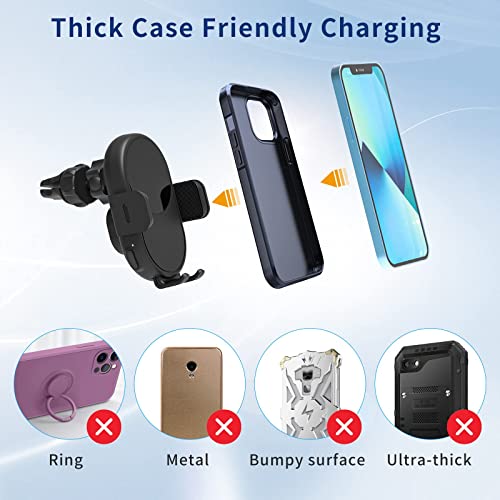 SUPERNIGHT Wireless Car Charger, 15W Qi Fast Charging Auto Clamping Phone Holder Mount on Air Vent & Dashboard for iPhone Samsung Galaxy etc, Wireless Auto-Sensing Charger Phone Holder