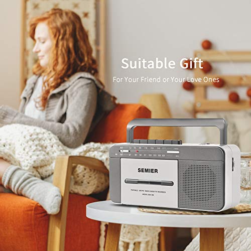 Retro Boombox Cassette Player Stereo with AM FM Radio LED Tuning Indicator, Conversion from Radio to Cassette Portable Vintage Tape Player Recorder with Big Speaker and Earphone Jack