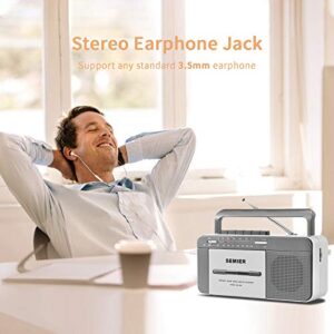 Retro Boombox Cassette Player Stereo with AM FM Radio LED Tuning Indicator, Conversion from Radio to Cassette Portable Vintage Tape Player Recorder with Big Speaker and Earphone Jack