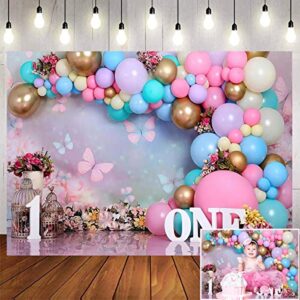 pink gold balloon girl first birthday party backdrops sweet one wonderland flowers butterfly photography background birdcage princess birthday decorations newborn baby shower cake smash banner 7x5ft…