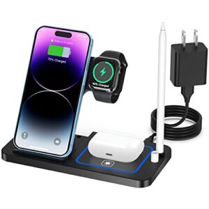 wireless charging station for apple multiple devices – 4 in 1 charger station stand dock for apple watch series 7 6 se 5 4 3 2 & airpods apple pencil iphone 13 12 11 pro x xr 8 iwatch with adapter