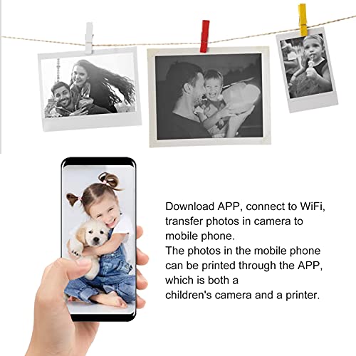 Vbestlife Kids Instant Print Digital Camera, 2.4'' IPS Screen Rechargeable Camera Digital Creative Print Camera with Multiple Functions, for Birthday Gifts