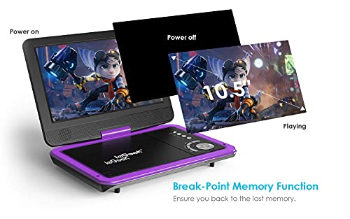 ieGeek Portable DVD Player 12.5", with 10.5" HD Swivel Screen, Car Travel DVD Players 5 Hrs Rechargeable Battery, Region-Free Video Player for Kids Elderly, Remote Control, Sync TV, USB&SD, Purple