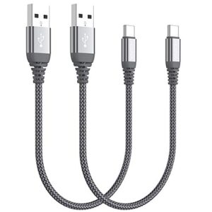 short usb c cable(0.5ft 2-pack),usb type c charger nylon braided fast charging cord compatible samsung galaxy s10+ s9 s8 plus,note 9 8,lg g6 g7 v35,pixel 2 xl,perfect size for power bank (grey)