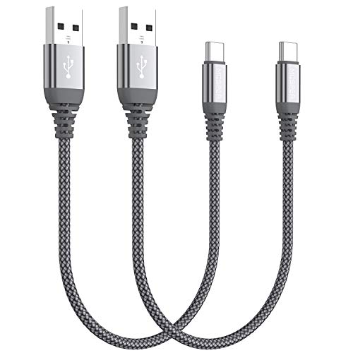 Short USB C Cable(0.5ft 2-Pack),USB Type C Charger Nylon Braided Fast Charging Cord Compatible Samsung Galaxy S10+ S9 S8 Plus,Note 9 8,LG G6 G7 V35,Pixel 2 XL,Perfect Size for Power Bank (Grey)