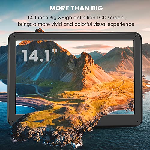 WONNIE 16.9" Portable DVD Player with 14.1" Large Swivel Screen, High Volume Speakers, 6 Hrs Rechargeable Battery, Support USB/SD Card/ Sync TV, Region Free, Last Memory