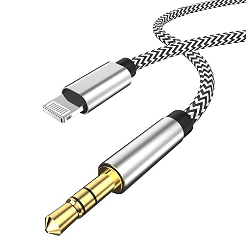 【Apple MFi Certified】Aux Cord for iPhone, 3.3ft Lightning to 3.5mm Aux Stereo Audio Cable Adapter Compatible with iPhone 14 13 12 11 Pro Max XS XR X 8 7 for Car Home Stereo, Speaker, Headphone, Sliver