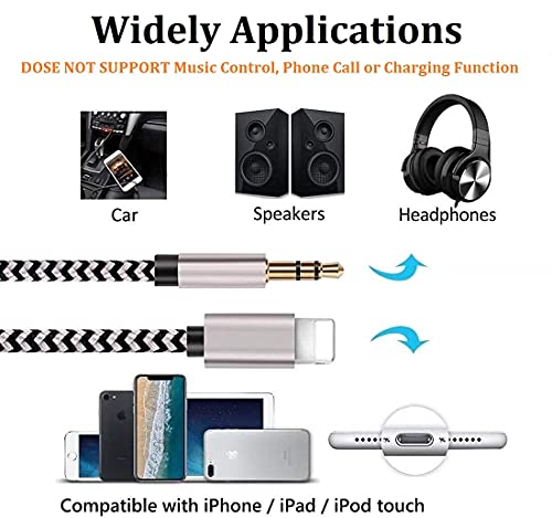 【Apple MFi Certified】Aux Cord for iPhone, 3.3ft Lightning to 3.5mm Aux Stereo Audio Cable Adapter Compatible with iPhone 14 13 12 11 Pro Max XS XR X 8 7 for Car Home Stereo, Speaker, Headphone, Sliver
