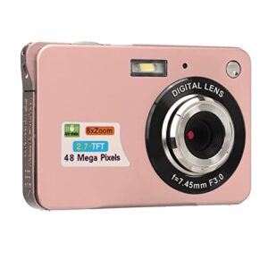 4k digital camera for photography, 48mp vlogging camera compact pocket camera with 2.7in lcd display, 8x anti shake vlogging camera for adult seniors students kids beginner (pink)