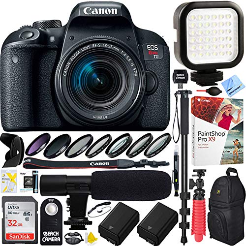 Canon EOS Rebel T7i Digital SLR Camera with EF-S 18-55mm I.S. STM Lens (1894C002) with 32GB Ultra SDHC Memory Card, Dual Battery and Shotgun Mic Pro Mobile Video Bundle